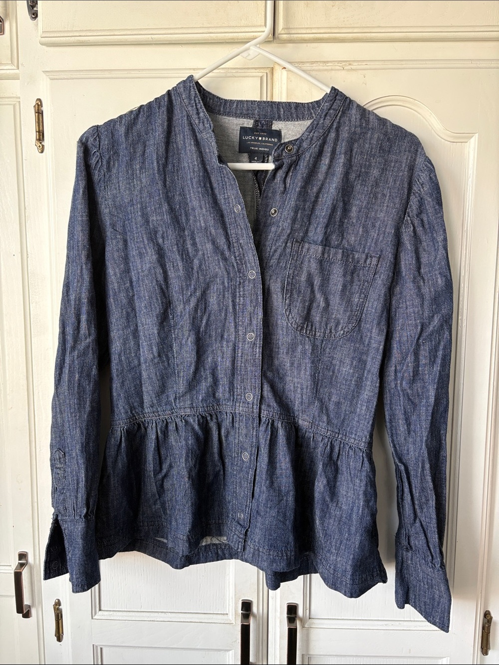 Lucky Brand Indigo Blue Button-Down Peplum Shirt